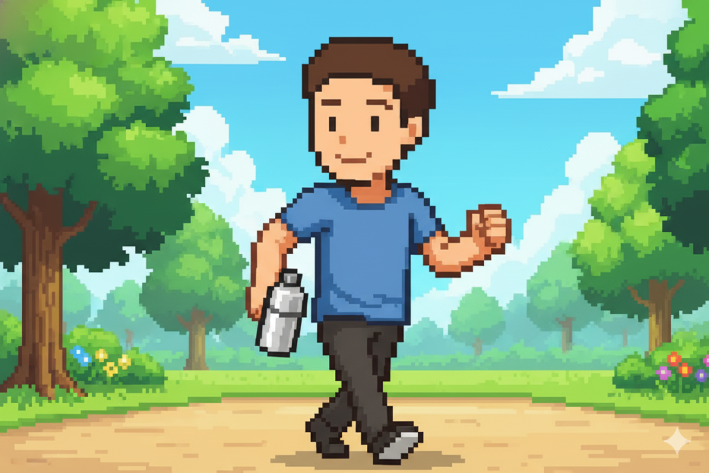 脂質異常症改善のためにウォーキングに取り組む男性のイラスト