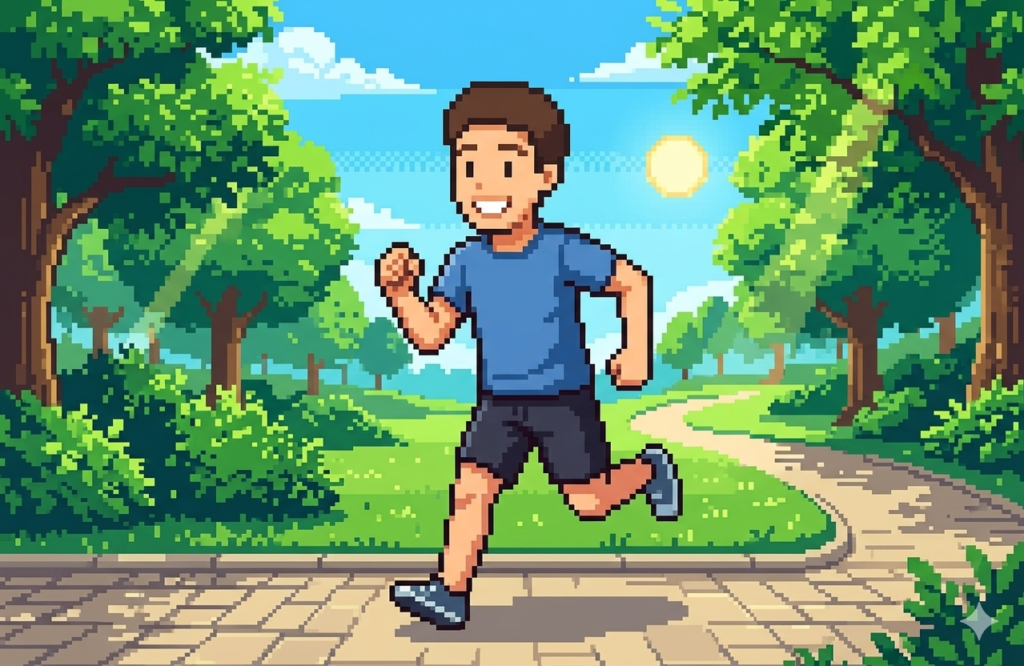 HDLコレステロール改善のためにジョギングする男性のイラスト