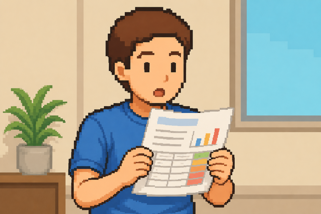 LDLコレステロール200の検査結果を見て驚く男性のイラスト