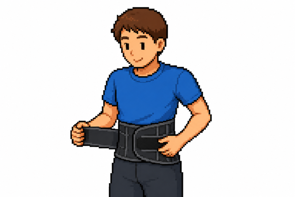 腰痛対策のコルセット(腰部サポーター)を着用している男性のイラスト