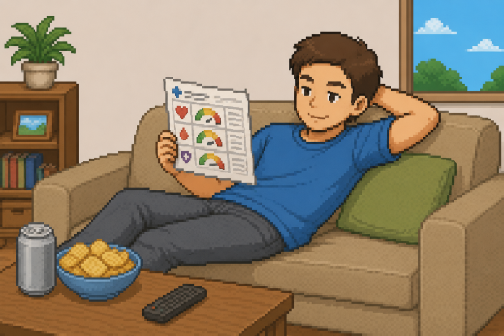 健康診断結果を軽視して油断している男性のイラスト