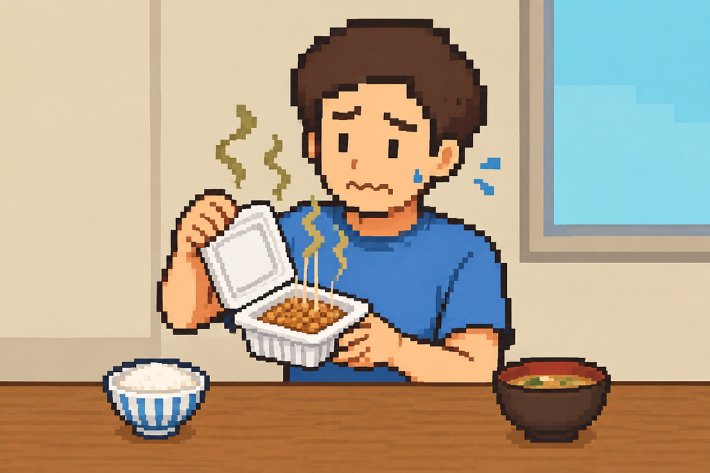納豆のにおいや粘り気が苦手で困っている男性のイメージ